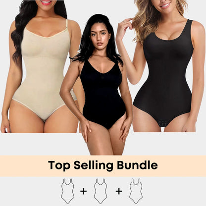 Luxmery Essentials Bundle - 2 Sculpting Bodysuits + 1 Round Neck Bodysuit