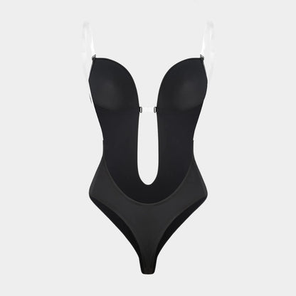 Backless U - Plunge Clear Strap Bodysuit - Luxmery