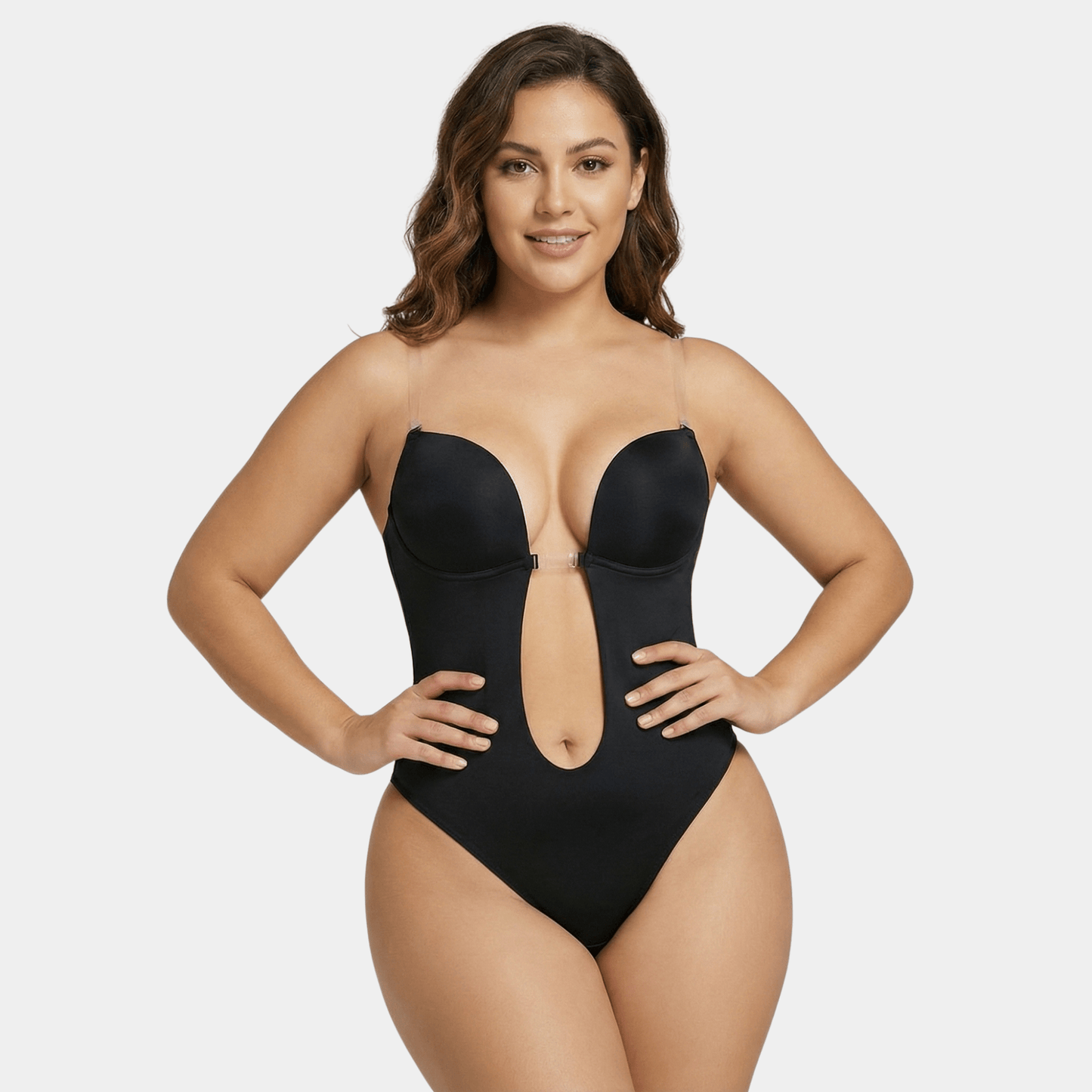 Backless U - Plunge Clear Strap Bodysuit - Luxmery