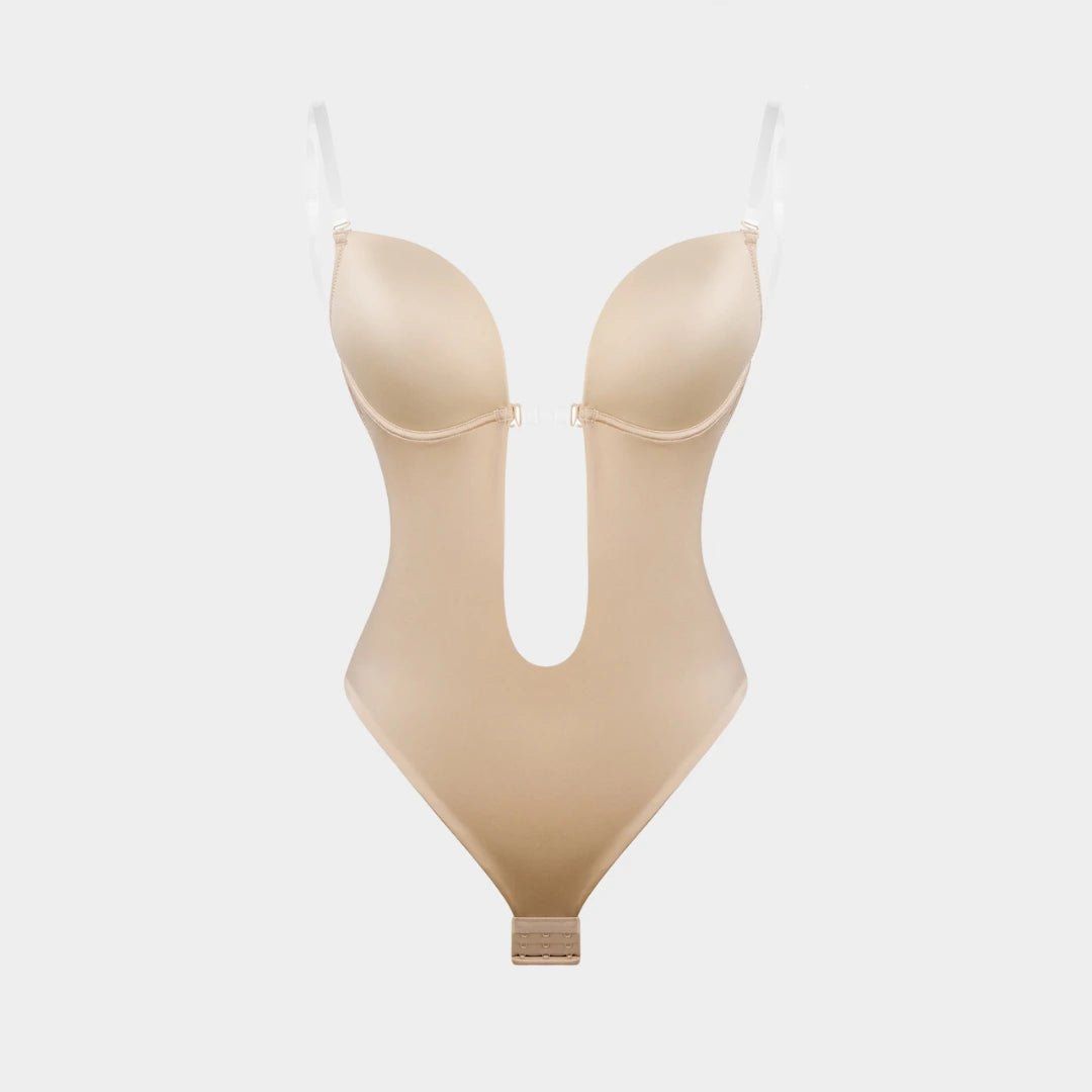 Backless U - Plunge Clear Strap Bodysuit - Luxmery