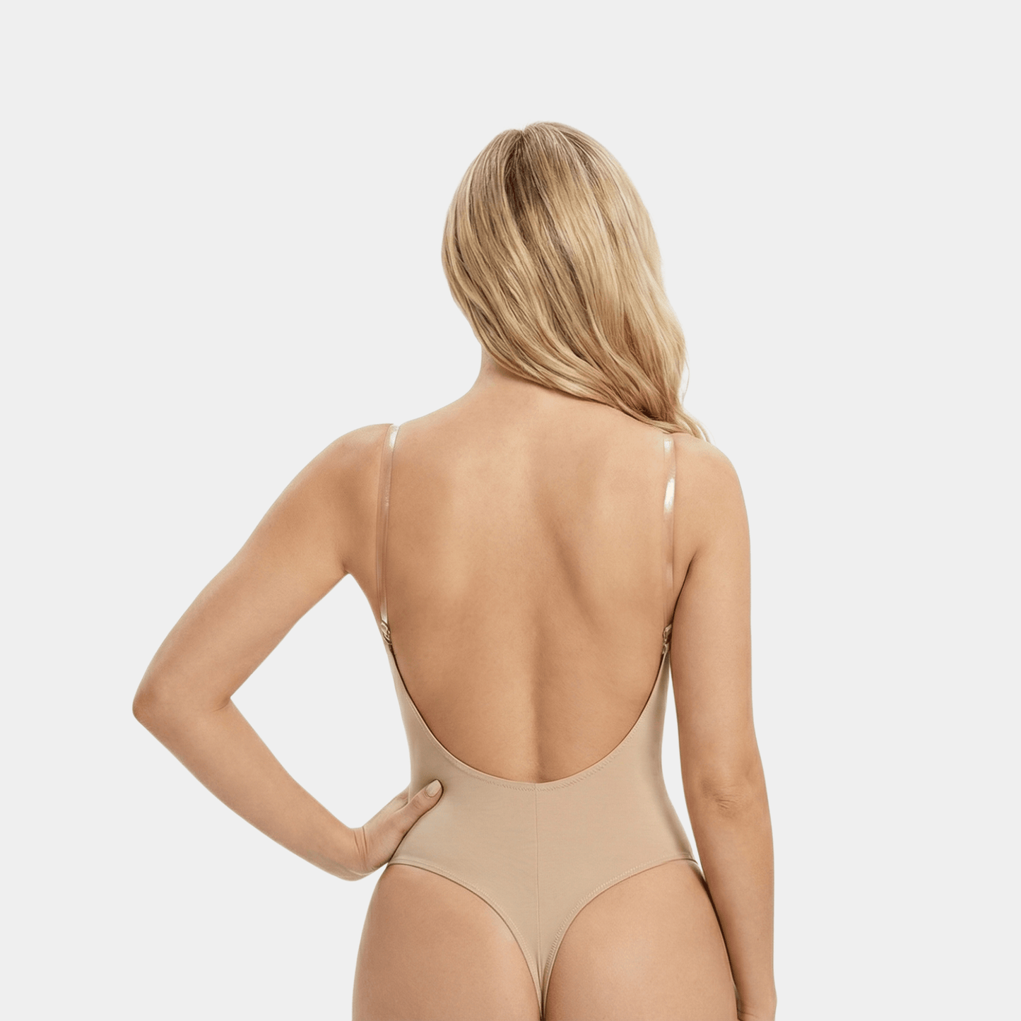 Backless U - Plunge Clear Strap Bodysuit - Luxmery