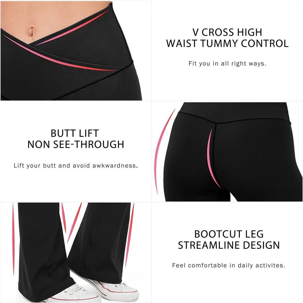 Cross Waist FlexiSculpt Yoga Flare Leggings - Luxmery