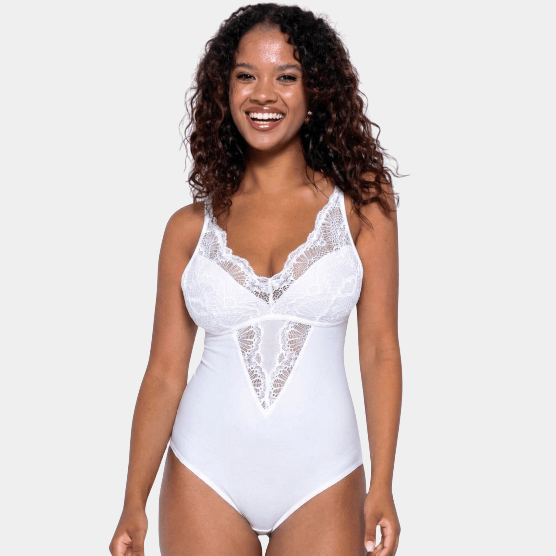 Lace Contrast Slimming Bodysuit - Luxmery