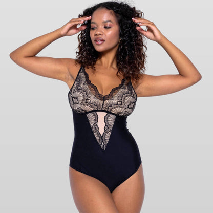 Lace Contrast Slimming Bodysuit - Luxmery