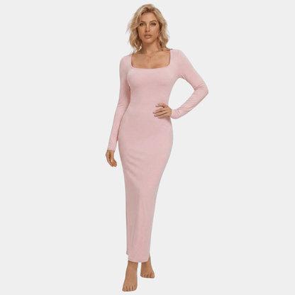 Long Sleeve Square Neck Sculpting Maxi Dress - Luxmery