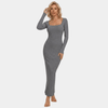 Long Sleeve Square Neck Sculpting Maxi Dress - Luxmery