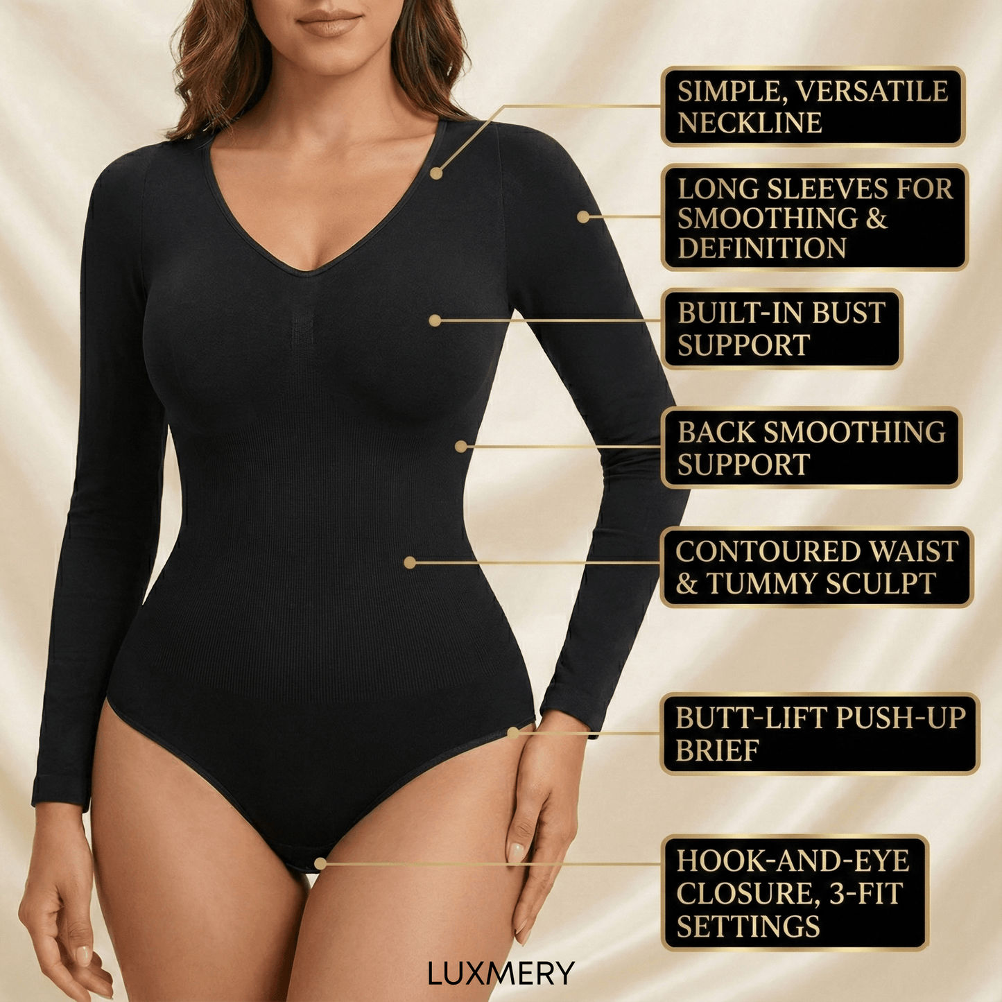 Long Sleeve V - Neck Bodysuit - Luxmery