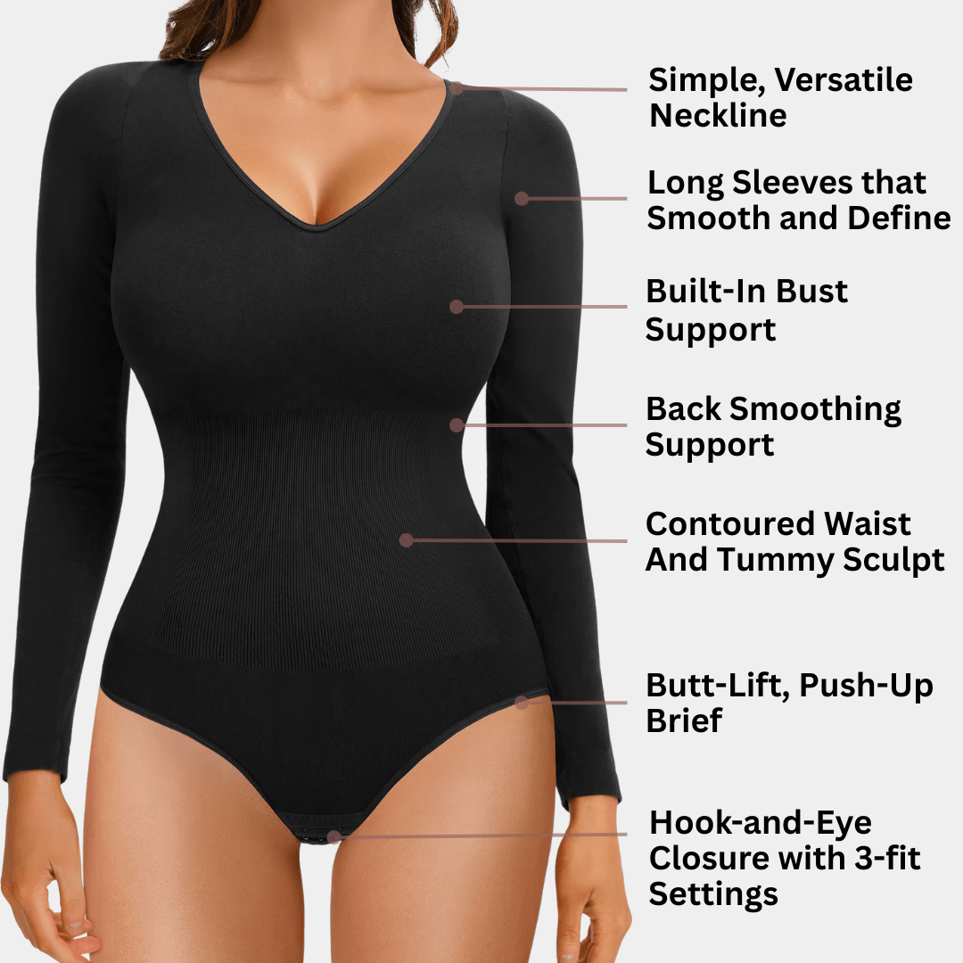 Long Sleeve V - Neck Bodysuit - Luxmery