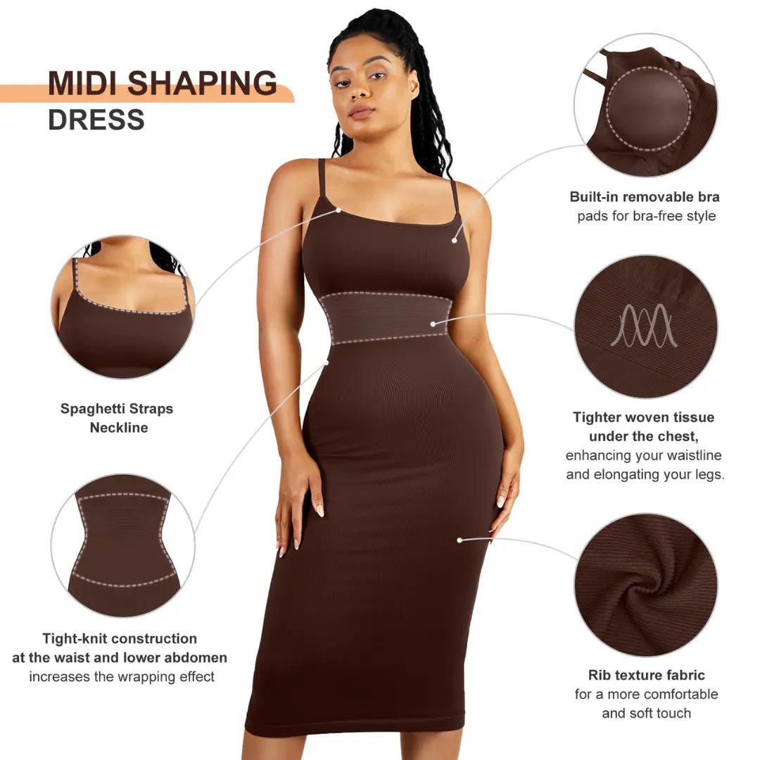 Midi Spaghetti Strap Shaping Dress - Luxmery