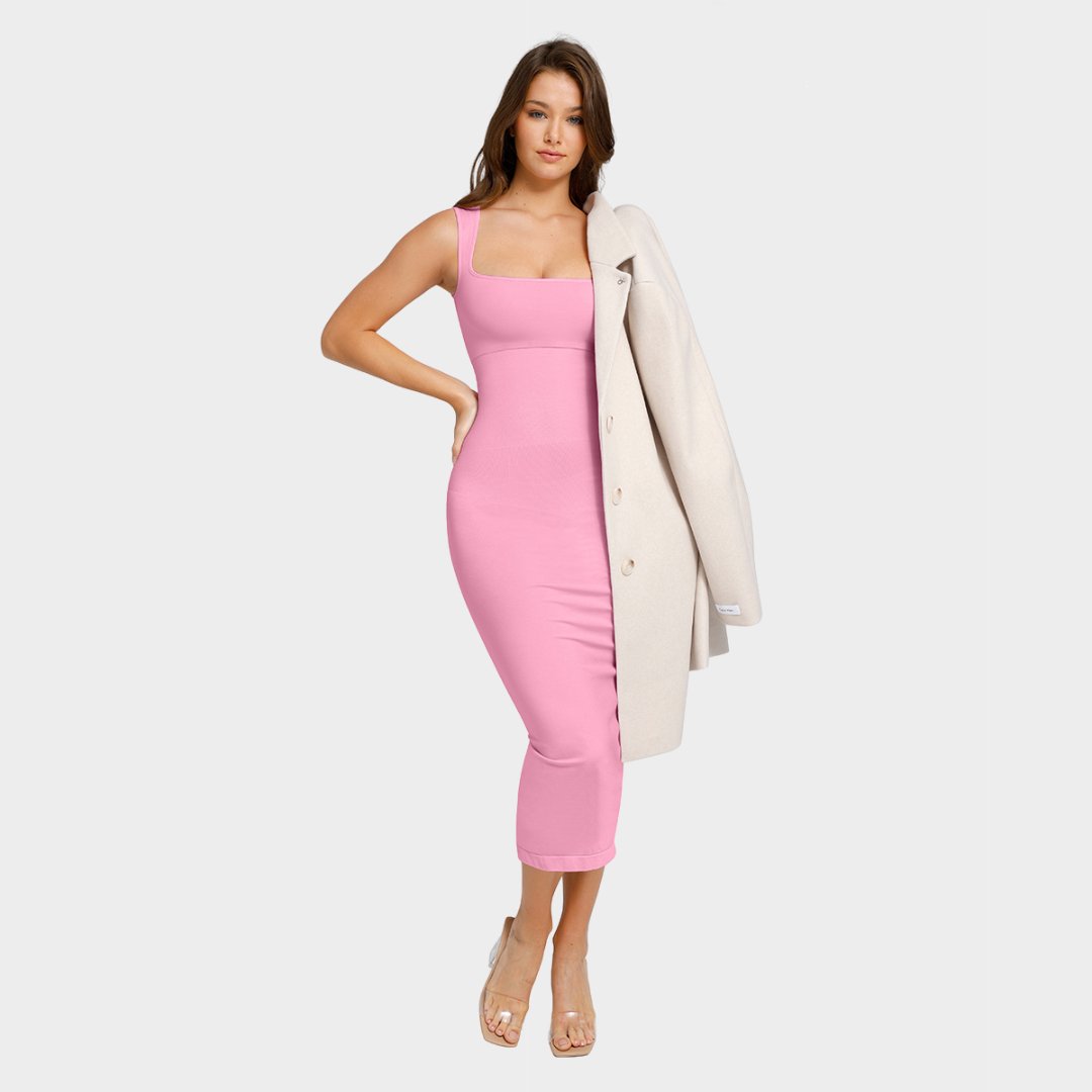 Midi Square Neck Contour Dress - Luxmery