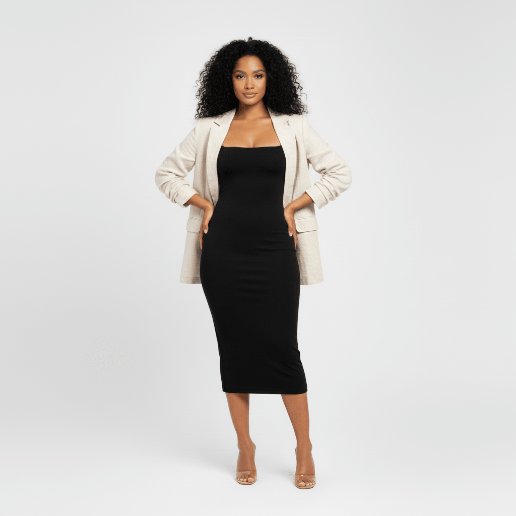 Midi Square Neck Contour Dress - Luxmery