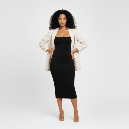 Midi Square Neck Contour Dress - Luxmery