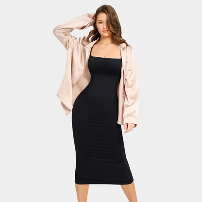 Midi Square Neck Contour Dress - Luxmery