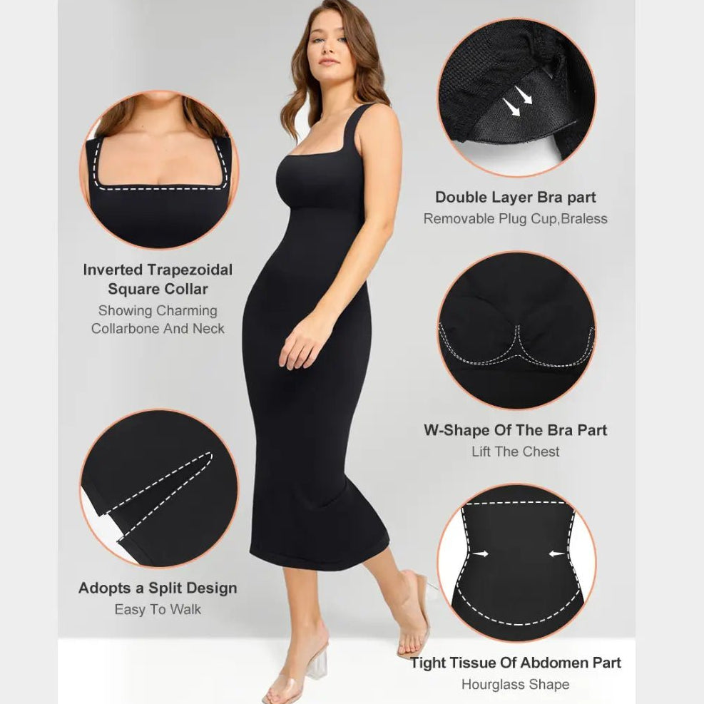 Midi Square Neck Contour Dress - Luxmery