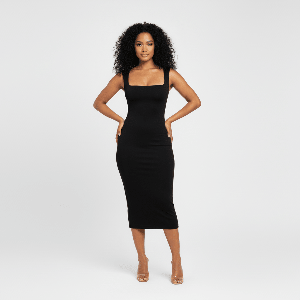 Midi Square Neck Contour Dress - Luxmery