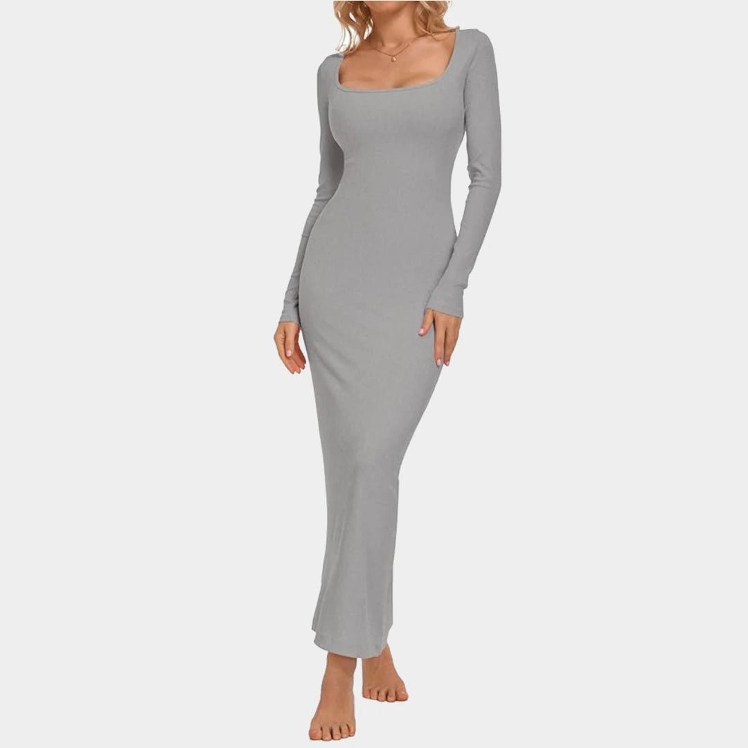 Long Sleeve Square Neck Sculpting Maxi Dress - Luxmery