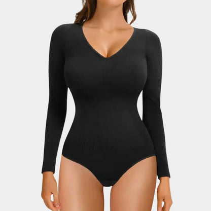 Long Sleeve V-Neck Bodysuit - Luxmery